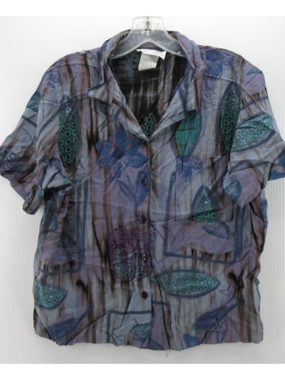VINTAGE Young Hawaii Top Medium Hawaiian Shirt Abstract Floral Camp